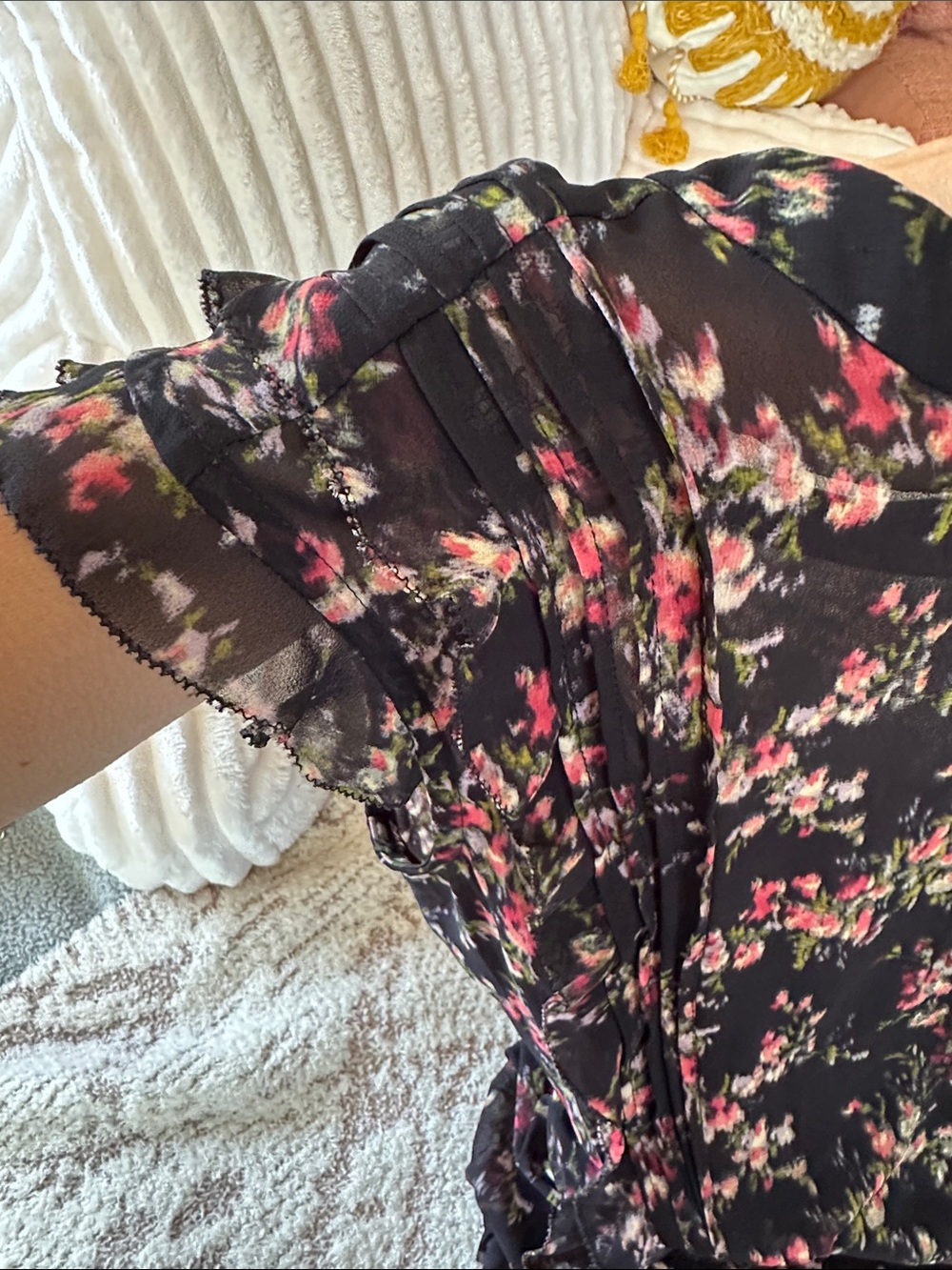 AllSaints NWT Draped Floral Mini Dress Black Silk Blend - Picture 8 of 16